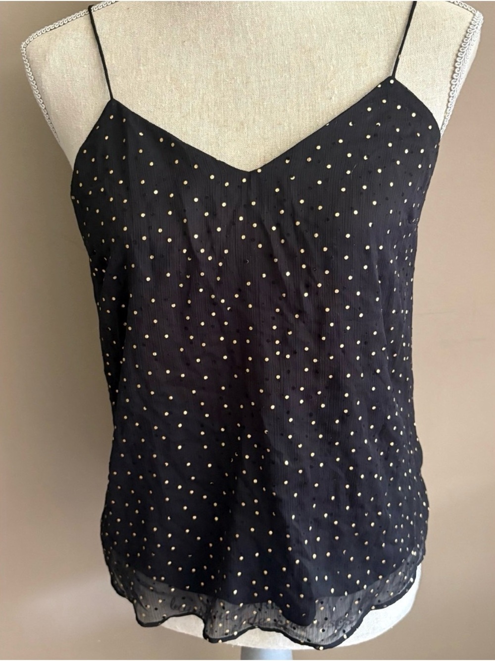 *NWT* Concert Shimmer & Shine Black Spaghetti Strap Cami Gold Dot Print Sz S